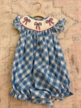 Smocked Lillie & Lilah Blue and White Gingham Bubble
